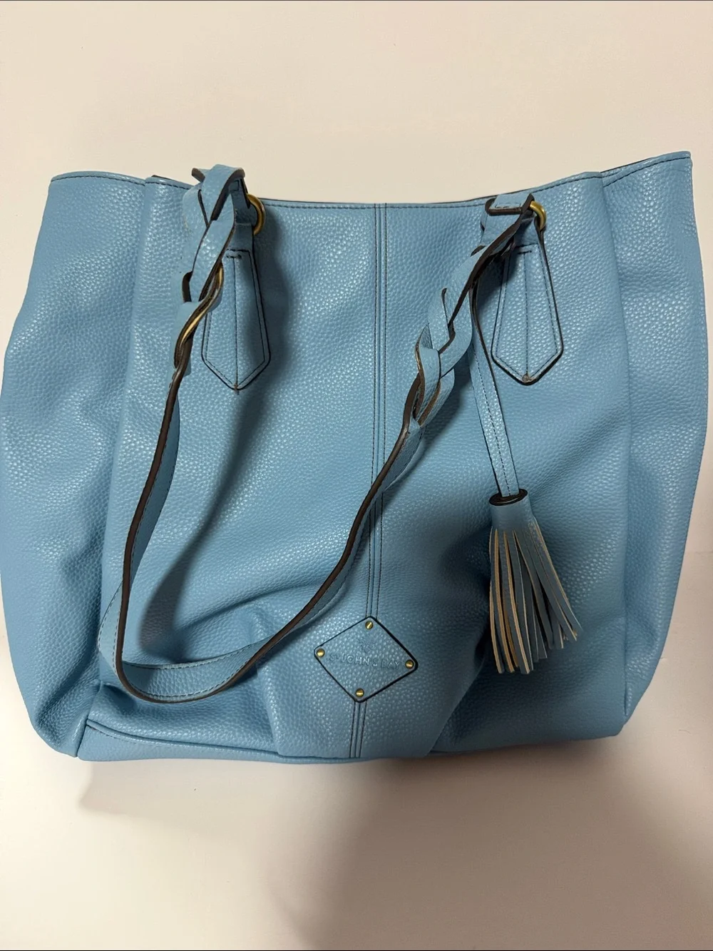 St. John's Bay Light Blue Pebbled Leather Tote with Tassel